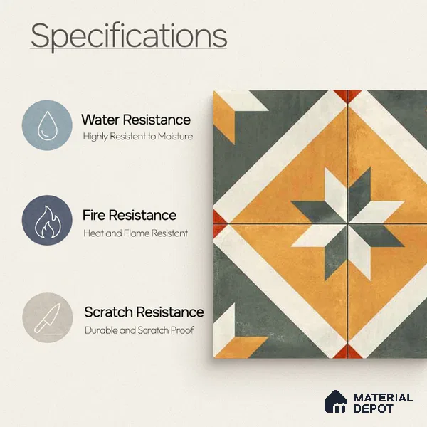 Moroccan Wall & Floor Center 2 Carpet Tile TL 11216 Saffron Star 1 ft x 1 ft Ceramic Matte Finish Tile - 10 mm | Suitable For Kitchen, Bathroom, Living Room