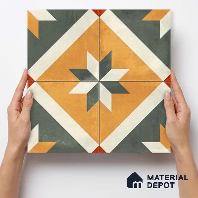 Moroccan Wall & Floor Center 2 Carpet Tile TL 11216 Saffron Star 1 ft x 1 ft Ceramic Matte Finish Tile - 10 mm | Suitable For Kitchen, Bathroom, Living Room