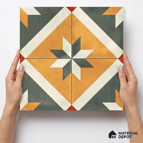 Moroccan Wall & Floor Center 2 Carpet Tile TL 11216 Saffron Star 1 ft x 1 ft Ceramic Matte Finish Tile - 10 mm | Suitable For Kitchen, Bathroom, Living Room