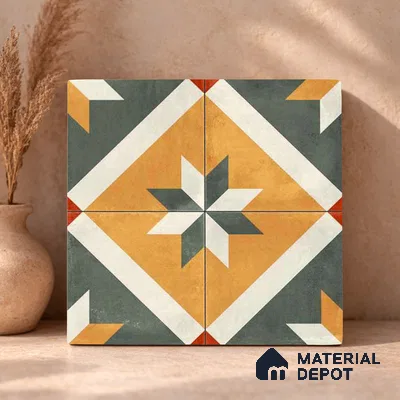 Moroccan Wall & Floor Center 2 Carpet Tile TL 11216 Saffron Star 1 ft x 1 ft Ceramic Matte Finish Tile - 10 mm | Suitable For Kitchen, Bathroom, Living Room