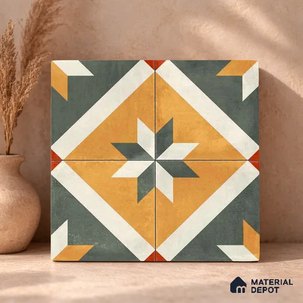 Moroccan Wall & Floor Center 2 Carpet Tile TL 11216 Saffron Star 1 ft x 1 ft Ceramic Matte Finish Tile - 10 mm | Suitable For Kitchen, Bathroom, Living Room