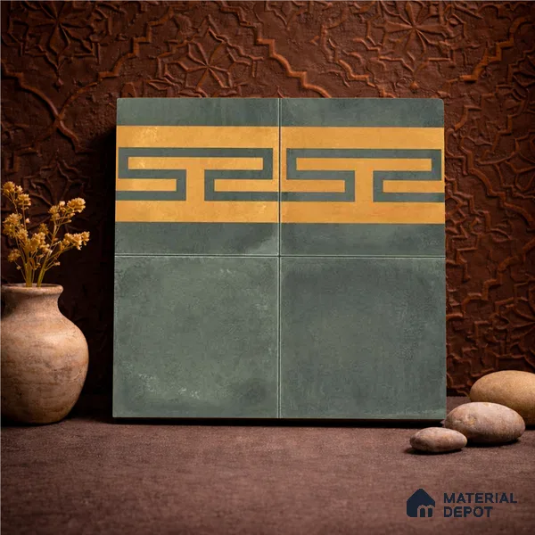 Moroccan Wall & Floor Border 4 Carpet Tile TL 11217 Olive Maze 1 ft x 1 ft Ceramic Matte Finish Tile - 10 mm | Suitable For Kitchen, Bathroom, Living Room