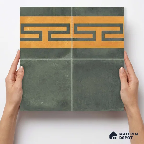 Moroccan Wall & Floor Border 4 Carpet Tile TL 11217 Olive Maze 1 ft x 1 ft Ceramic Matte Finish Tile - 10 mm | Suitable For Kitchen, Bathroom, Living Room