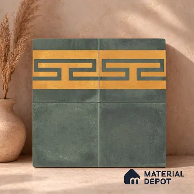 Moroccan Wall & Floor Border 4 Carpet Tile TL 11217 Olive Maze 1 ft x 1 ft Ceramic Matte Finish Tile - 10 mm | Suitable For Kitchen, Bathroom, Living Room
