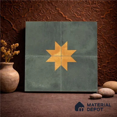 Moroccan Wall & Floor Center 3 Carpet Tile TL 11218 Olive Starburst 1 ft x 1 ft Ceramic Matte Finish Tile - 10 mm | Suitable For Kitchen, Bathroom, Living Room