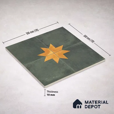 Moroccan Wall & Floor Center 3 Carpet Tile TL 11218 Olive Starburst 1 ft x 1 ft Ceramic Matte Finish Tile - 10 mm | Suitable For Kitchen, Bathroom, Living Room