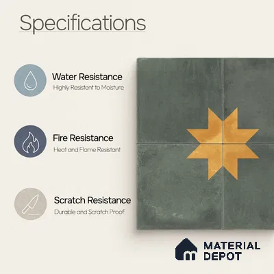 Moroccan Wall & Floor Center 3 Carpet Tile TL 11218 Olive Starburst 1 ft x 1 ft Ceramic Matte Finish Tile - 10 mm | Suitable For Kitchen, Bathroom, Living Room