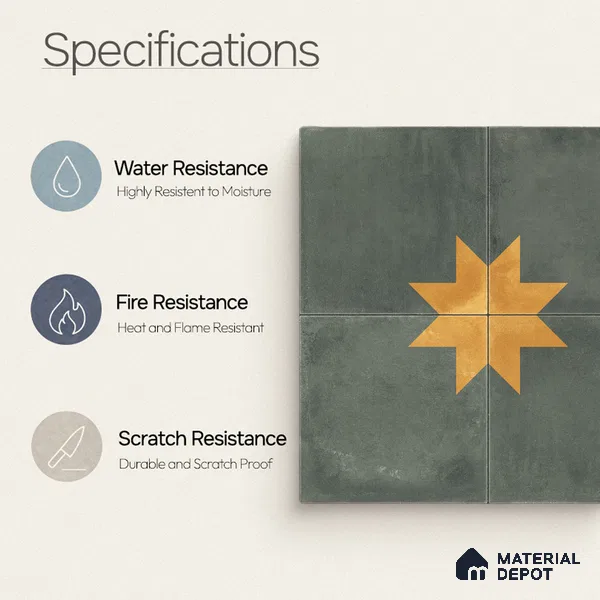Moroccan Wall & Floor Center 3 Carpet Tile TL 11218 Olive Starburst 1 ft x 1 ft Ceramic Matte Finish Tile - 10 mm | Suitable For Kitchen, Bathroom, Living Room