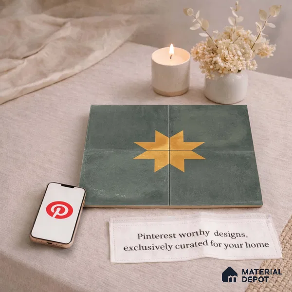 Moroccan Wall & Floor Center 3 Carpet Tile TL 11218 Olive Starburst 1 ft x 1 ft Ceramic Matte Finish Tile - 10 mm | Suitable For Kitchen, Bathroom, Living Room