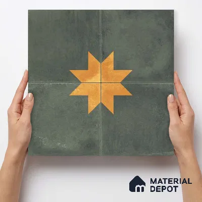 Moroccan Wall & Floor Center 3 Carpet Tile TL 11218 Olive Starburst 1 ft x 1 ft Ceramic Matte Finish Tile - 10 mm | Suitable For Kitchen, Bathroom, Living Room