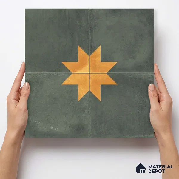 Moroccan Wall & Floor Center 3 Carpet Tile TL 11218 Olive Starburst 1 ft x 1 ft Ceramic Matte Finish Tile - 10 mm | Suitable For Kitchen, Bathroom, Living Room