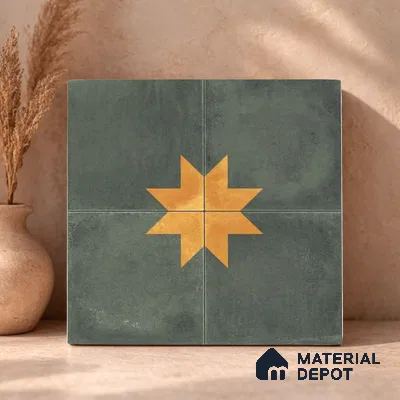 Moroccan Wall & Floor Center 3 Carpet Tile TL 11218 Olive Starburst 1 ft x 1 ft Ceramic Matte Finish Tile - 10 mm | Suitable For Kitchen, Bathroom, Living Room