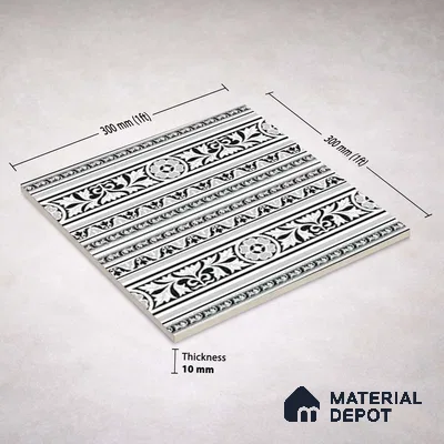 Moroccan Monochrome Wall & Floor Carpet Border Tile TL 11151 Ornate Laurel 1 ft x 1 ft Ceramic Matte Finish Tile - 10 mm | Suitable For Living Room, Kitchen, Dining Area