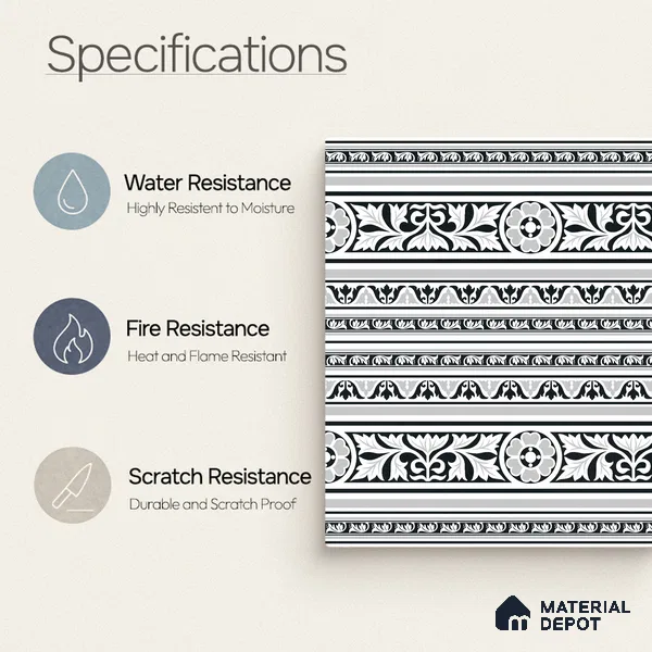 Moroccan Monochrome Wall & Floor Carpet Border Tile TL 11151 Ornate Laurel 1 ft x 1 ft Ceramic Matte Finish Tile - 10 mm | Suitable For Living Room, Kitchen, Dining Area
