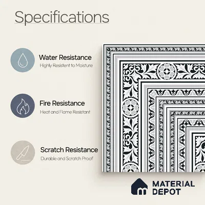 Moroccan Monochrome Wall & Floor Carpet Corner Tile TL 11152 Baroque Laurel 1 ft x 1 ft Ceramic Matte Finish Tile - 10 mm | Suitable For Living Room, Kitchen, Dining Area