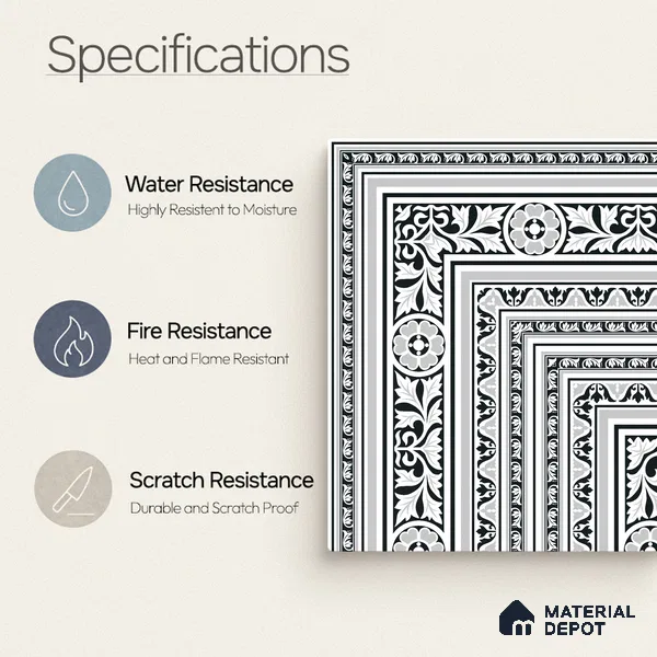 Moroccan Monochrome Wall & Floor Carpet Corner Tile TL 11152 Baroque Laurel 1 ft x 1 ft Ceramic Matte Finish Tile - 10 mm | Suitable For Living Room, Kitchen, Dining Area