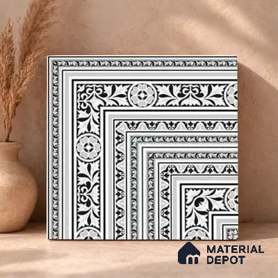 Moroccan Monochrome Wall & Floor Carpet Corner Tile TL 11152 Baroque Laurel 1 ft x 1 ft Ceramic Matte Finish Tile - 10 mm | Suitable For Living Room, Kitchen, Dining Area