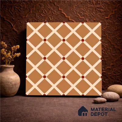 Moroccan Wall & Floor Carpet Center Tile TL 11176 Terracotta Lattice 1 ft x 1 ft Ceramic Matte Finish Tile - 10 mm | Suitable For Kitchen, Bathroom, Dining Area