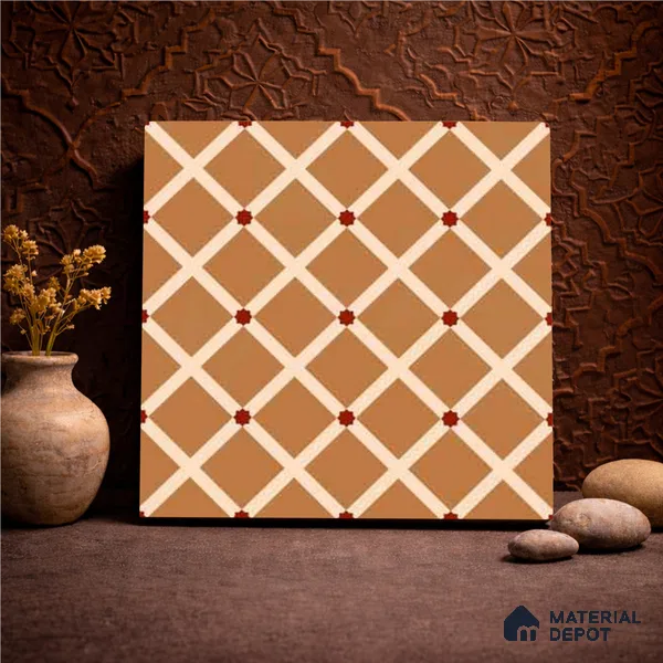 Moroccan Wall & Floor Carpet Center Tile TL 11176 Terracotta Lattice 1 ft x 1 ft Ceramic Matte Finish Tile - 10 mm | Suitable For Kitchen, Bathroom, Dining Area