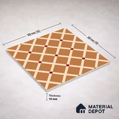 Moroccan Wall & Floor Carpet Center Tile TL 11176 Terracotta Lattice 1 ft x 1 ft Ceramic Matte Finish Tile - 10 mm | Suitable For Kitchen, Bathroom, Dining Area