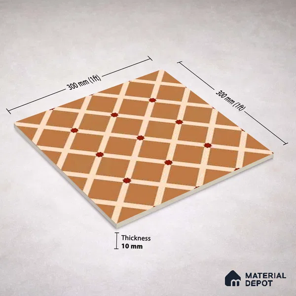 Moroccan Wall & Floor Carpet Center Tile TL 11176 Terracotta Lattice 1 ft x 1 ft Ceramic Matte Finish Tile - 10 mm | Suitable For Kitchen, Bathroom, Dining Area