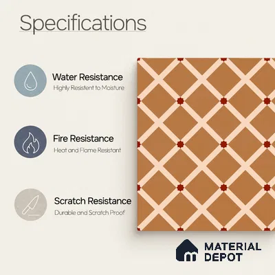 Moroccan Wall & Floor Carpet Center Tile TL 11176 Terracotta Lattice 1 ft x 1 ft Ceramic Matte Finish Tile - 10 mm | Suitable For Kitchen, Bathroom, Dining Area