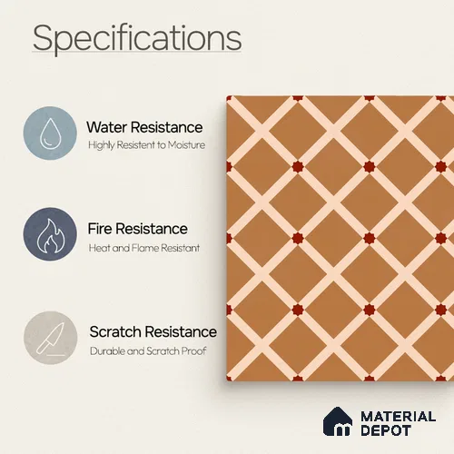 Moroccan Wall & Floor Carpet Center Tile TL 11176 Terracotta Lattice 1 ft x 1 ft Ceramic Matte Finish Tile - 10 mm | Suitable For Bathroom, Balcony & Kitchen Backsplash