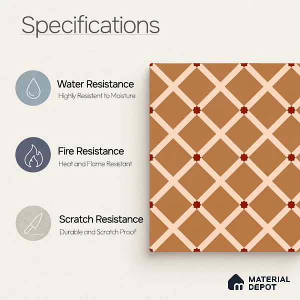 Moroccan Wall & Floor Carpet Center Tile TL 11176 Terracotta Lattice 1 ft x 1 ft Ceramic Matte Finish Tile - 10 mm | Suitable For Kitchen, Bathroom, Dining Area