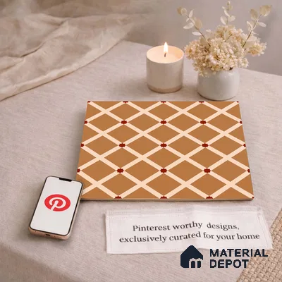 Moroccan Wall & Floor Carpet Center Tile TL 11176 Terracotta Lattice 1 ft x 1 ft Ceramic Matte Finish Tile - 10 mm | Suitable For Kitchen, Bathroom, Dining Area