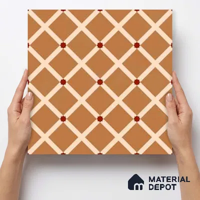 Moroccan Wall & Floor Carpet Center Tile TL 11176 Terracotta Lattice 1 ft x 1 ft Ceramic Matte Finish Tile - 10 mm | Suitable For Kitchen, Bathroom, Dining Area