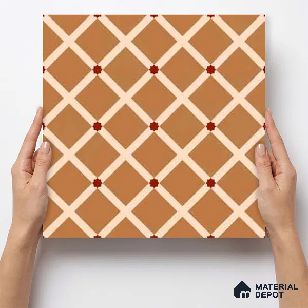 Moroccan Wall & Floor Carpet Center Tile TL 11176 Terracotta Lattice 1 ft x 1 ft Ceramic Matte Finish Tile - 10 mm | Suitable For Kitchen, Bathroom, Dining Area