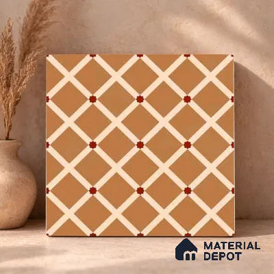 Moroccan Wall & Floor Carpet Center Tile TL 11176 Terracotta Lattice 1 ft x 1 ft Ceramic Matte Finish Tile - 10 mm | Suitable For Kitchen, Bathroom, Dining Area