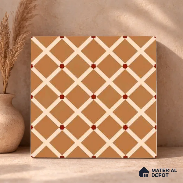 Moroccan Wall & Floor Carpet Center Tile TL 11176 Terracotta Lattice 1 ft x 1 ft Ceramic Matte Finish Tile - 10 mm | Suitable For Kitchen, Bathroom, Dining Area