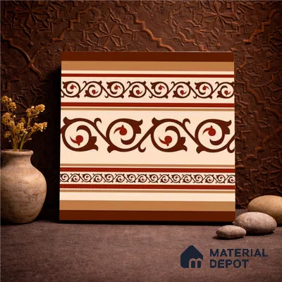 Moroccan Wall & Floor Carpet Border Tile TL 11177 Russet Filigree 1 ft x 1 ft Ceramic Matte Finish Tile - 10 mm | Suitable For Kitchen, Bathroom, Living Room