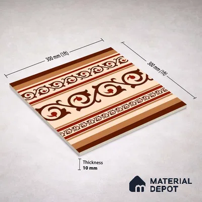 Moroccan Wall & Floor Carpet Border Tile TL 11177 Russet Filigree 1 ft x 1 ft Ceramic Matte Finish Tile - 10 mm | Suitable For Kitchen, Bathroom, Living Room