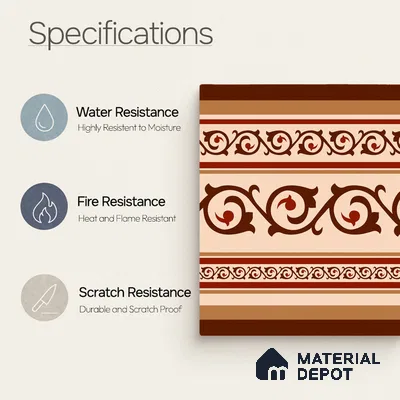 Moroccan Wall & Floor Carpet Border Tile TL 11177 Russet Filigree 1 ft x 1 ft Ceramic Matte Finish Tile - 10 mm | Suitable For Kitchen, Bathroom, Living Room