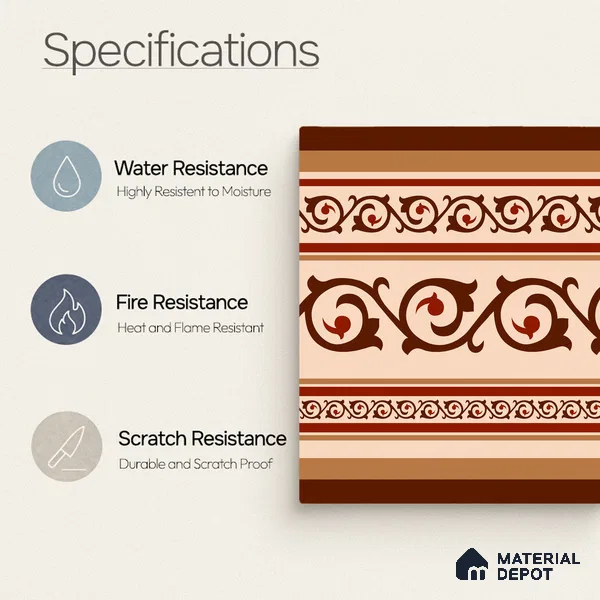 Moroccan Wall & Floor Carpet Border Tile TL 11177 Russet Filigree 1 ft x 1 ft Ceramic Matte Finish Tile - 10 mm | Suitable For Kitchen, Bathroom, Living Room