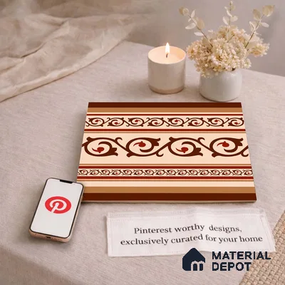 Moroccan Wall & Floor Carpet Border Tile TL 11177 Russet Filigree 1 ft x 1 ft Ceramic Matte Finish Tile - 10 mm | Suitable For Kitchen, Bathroom, Living Room