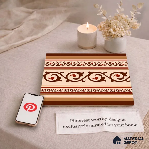 Moroccan Wall & Floor Carpet Border Tile TL 11177 Russet Filigree 1 ft x 1 ft Ceramic Matte Finish Tile - 10 mm | Suitable For Kitchen, Bathroom, Living Room