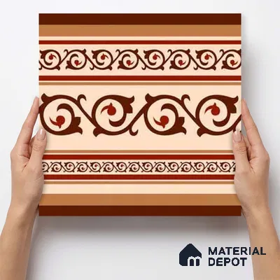 Moroccan Wall & Floor Carpet Border Tile TL 11177 Russet Filigree 1 ft x 1 ft Ceramic Matte Finish Tile - 10 mm | Suitable For Kitchen, Bathroom, Living Room