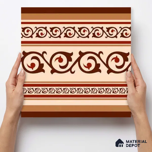 Moroccan Wall & Floor Carpet Border Tile TL 11177 Russet Filigree 1 ft x 1 ft Ceramic Matte Finish Tile - 10 mm | Suitable For Kitchen, Bathroom, Living Room