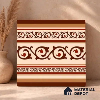 Moroccan Wall & Floor Carpet Border Tile TL 11177 Russet Filigree 1 ft x 1 ft Ceramic Matte Finish Tile - 10 mm | Suitable For Kitchen, Bathroom, Living Room