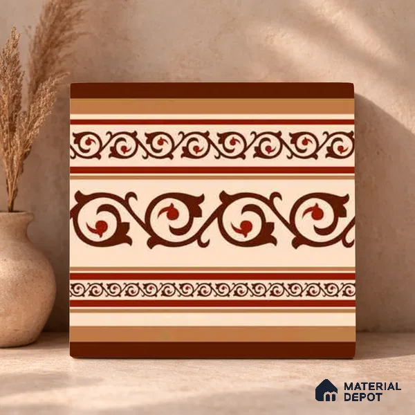 Moroccan Wall & Floor Carpet Border Tile TL 11177 Russet Filigree 1 ft x 1 ft Ceramic Matte Finish Tile - 10 mm | Suitable For Kitchen, Bathroom, Living Room