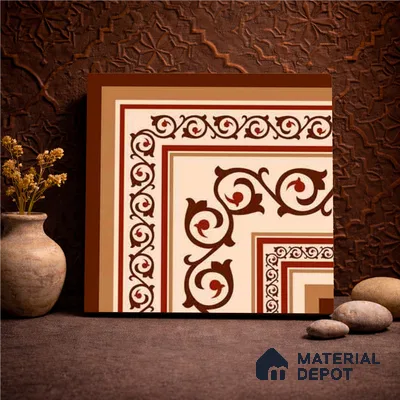 Moroccan Wall & Floor Carpet Corner Tile TL 11178 Russet Arabesque 1 ft x 1 ft Ceramic Matte Finish Tile - 10 mm | Suitable For Kitchen, Bathroom, Living Room