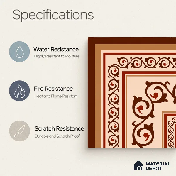 Moroccan Wall & Floor Carpet Corner Tile TL 11178 Russet Arabesque 1 ft x 1 ft Ceramic Matte Finish Tile - 10 mm | Suitable For Kitchen, Bathroom, Living Room