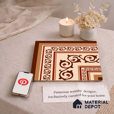 Moroccan Wall & Floor Carpet Corner Tile TL 11178 Russet Arabesque 1 ft x 1 ft Ceramic Matte Finish Tile - 10 mm | Suitable For Kitchen, Bathroom, Living Room