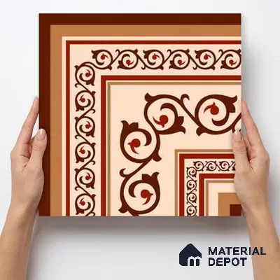 Moroccan Wall & Floor Carpet Corner Tile TL 11178 Russet Arabesque 1 ft x 1 ft Ceramic Matte Finish Tile - 10 mm | Suitable For Kitchen, Bathroom, Living Room