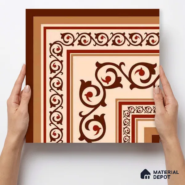 Moroccan Wall & Floor Carpet Corner Tile TL 11178 Russet Arabesque 1 ft x 1 ft Ceramic Matte Finish Tile - 10 mm | Suitable For Kitchen, Bathroom, Living Room