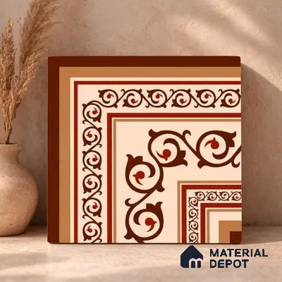 Moroccan Wall & Floor Carpet Corner Tile TL 11178 Russet Arabesque 1 ft x 1 ft Ceramic Matte Finish Tile - 10 mm | Suitable For Kitchen, Bathroom, Living Room