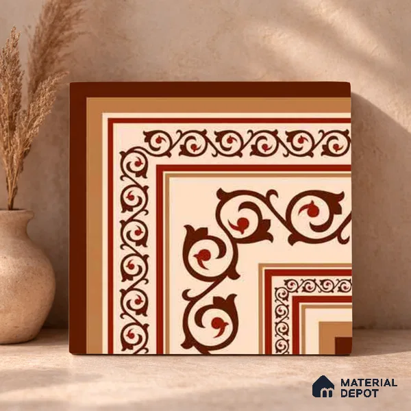 Moroccan Wall & Floor Carpet Corner Tile TL 11178 Russet Arabesque 1 ft x 1 ft Ceramic Matte Finish Tile - 10 mm | Suitable For Kitchen, Bathroom, Living Room